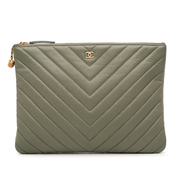 Pre-Loved Chanel Medium Chevron Caviar Ancient Greek Charms O Case Clutch - Picture 1 of 11